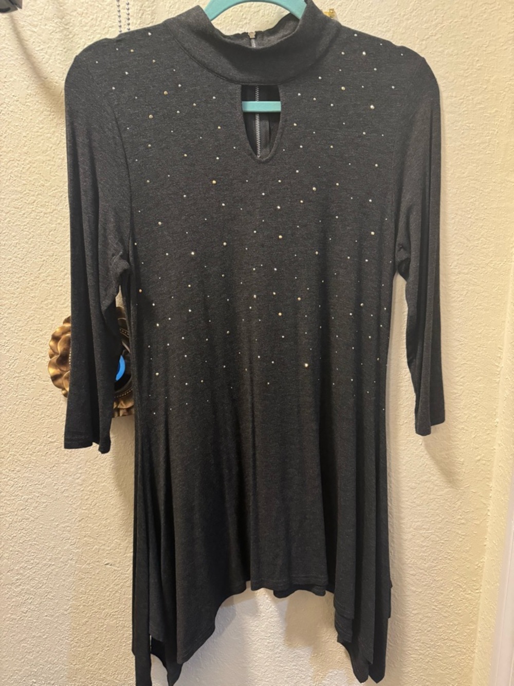 Belldini Black Tunic with Keyhole Neck and Stud Embellishments
